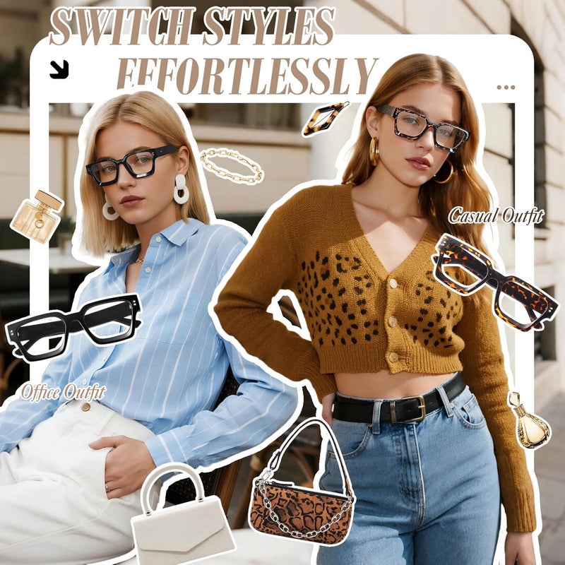 Sunier Store Oversized Thick Square Fake Glasses for Women Men,Fashion Preppy Clear Lens Eyeglasses with 100% UV400 Protection - Image 5
